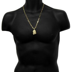 14k Gold Nugget 24" Figaro Chain + Pendant All Gold